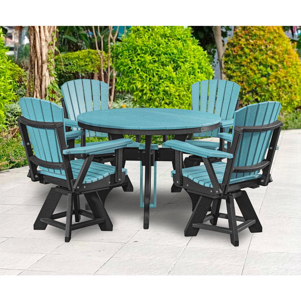 Dining Height Round Table in Aruba Blue with a Black Base. Picture 7
