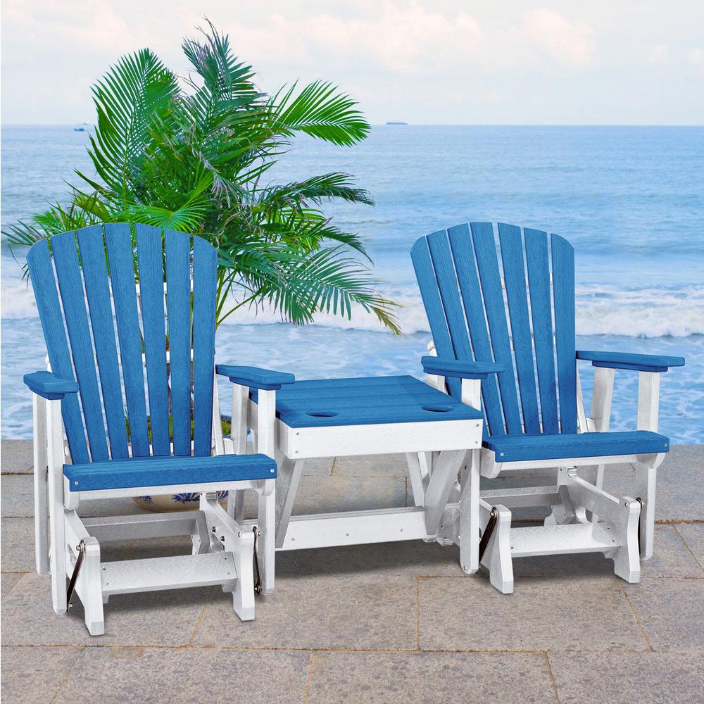 Double Glider with Center Table in Blue and White. Picture 2