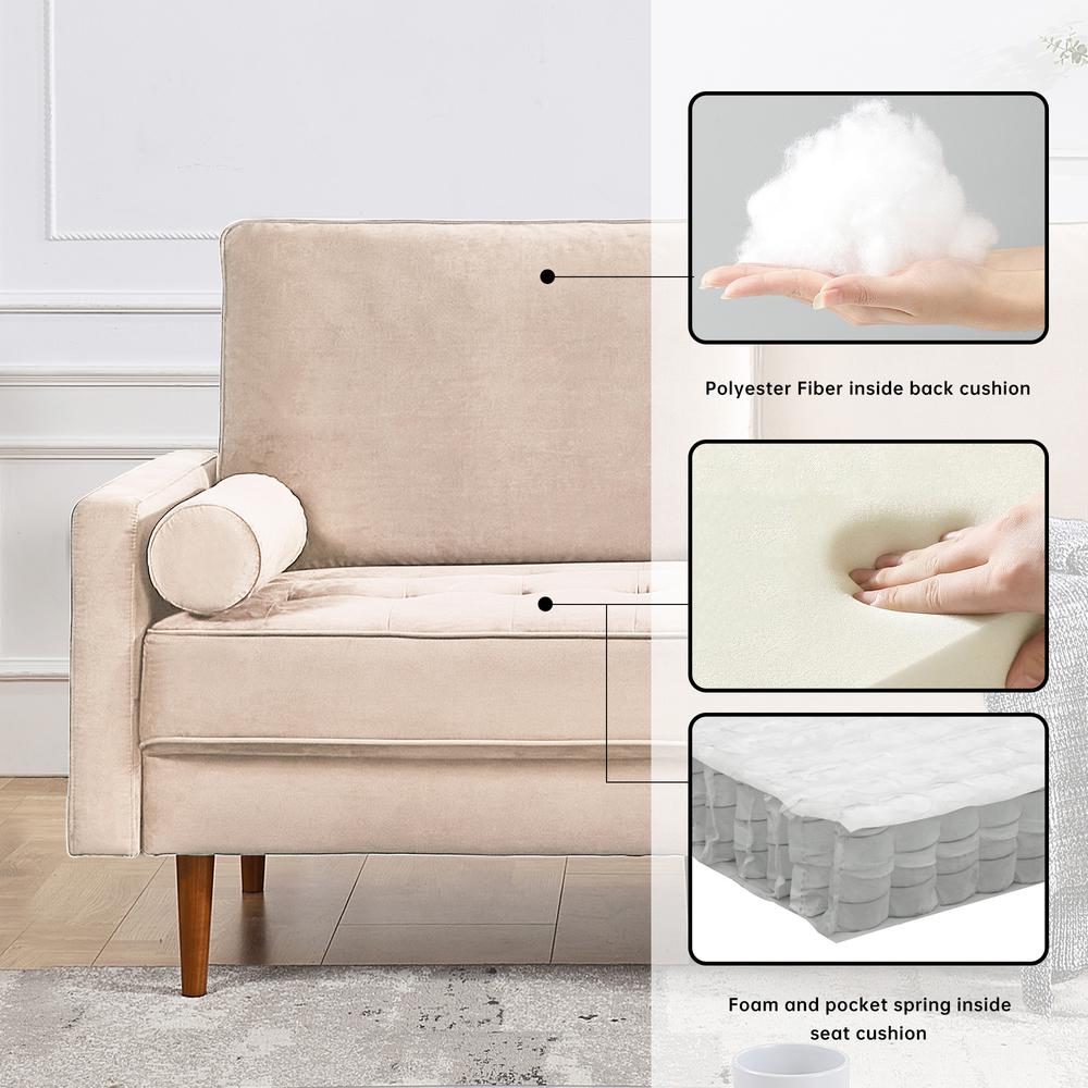 69 Inch Wide Upholstered Two Cushion Sofa with Bolster Pillows. Picture 4