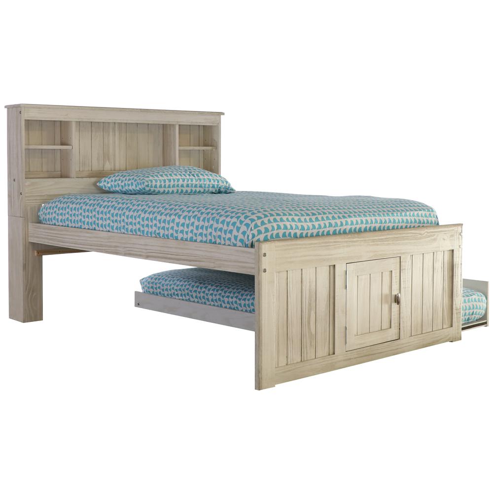 OS Home and Office Furniture Model 85221K3-22 Solid Pine Full Captains Bookcase Bed with 3 drawers and a Twin Sized Trundle in Light Ash. Picture 5