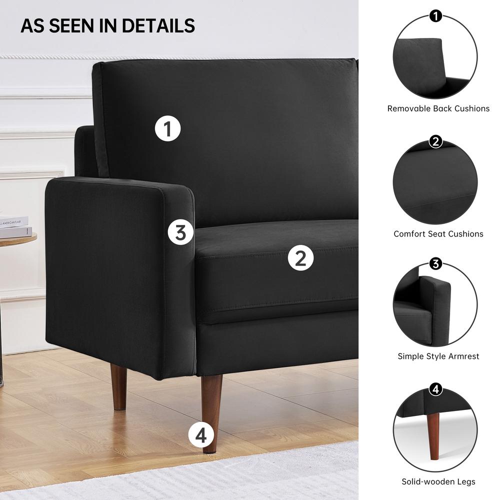 69 Inch Wide Upholstered Two Cushion Sofa with Square Arms. Picture 3