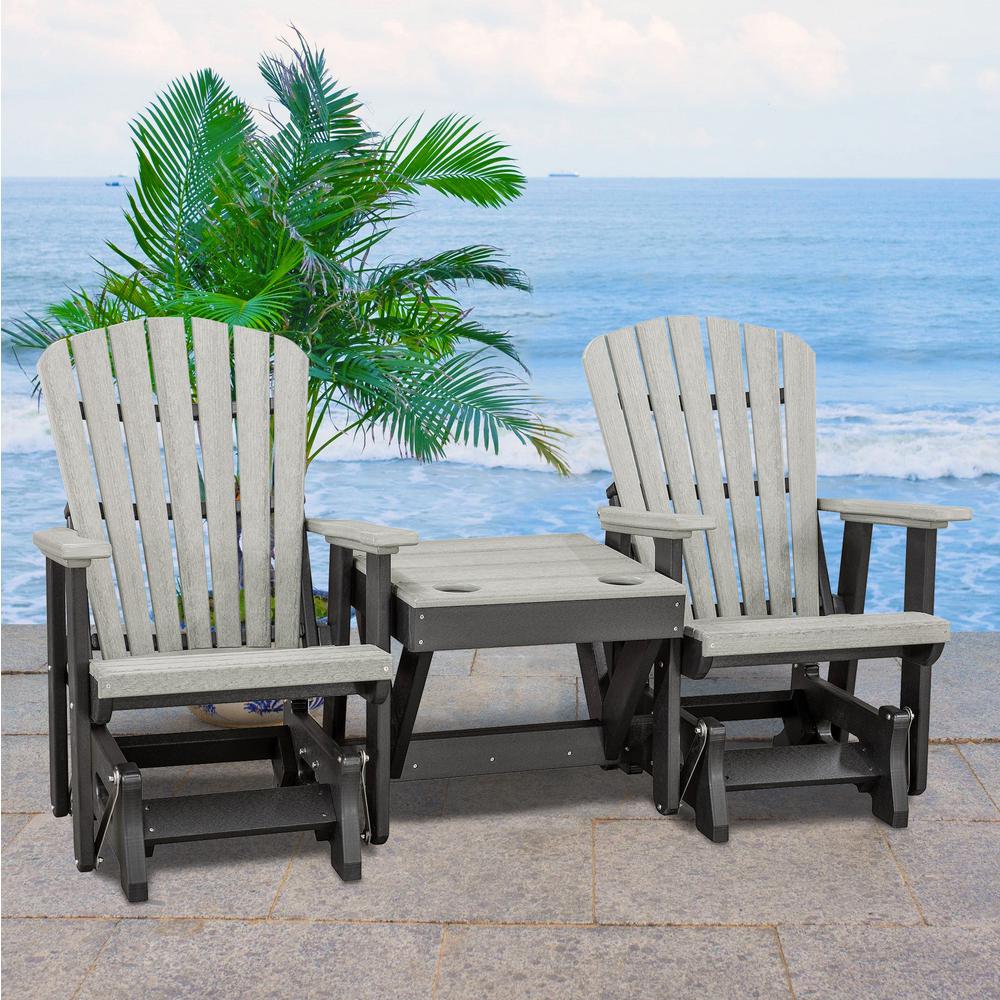 Double Glider with Center Table in Light Gray and Black. Picture 2