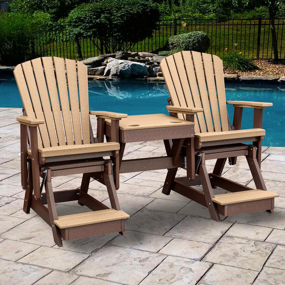 OS Home and Office Model 516CTB-K Double Balcony Height Glider with Center Table in Cedar and Tudor Brown. Picture 1