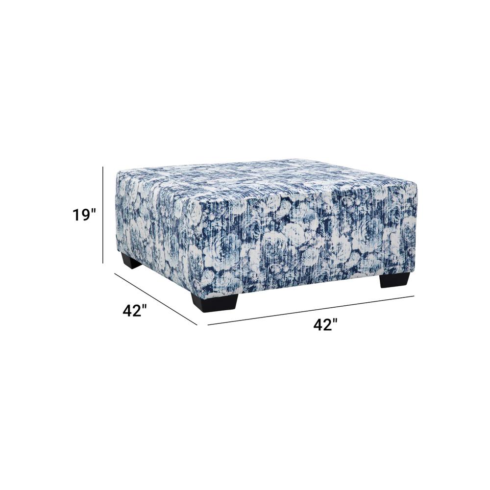 American Furniture Classics Blue Floral Square Upholstered Ottoman. Picture 3