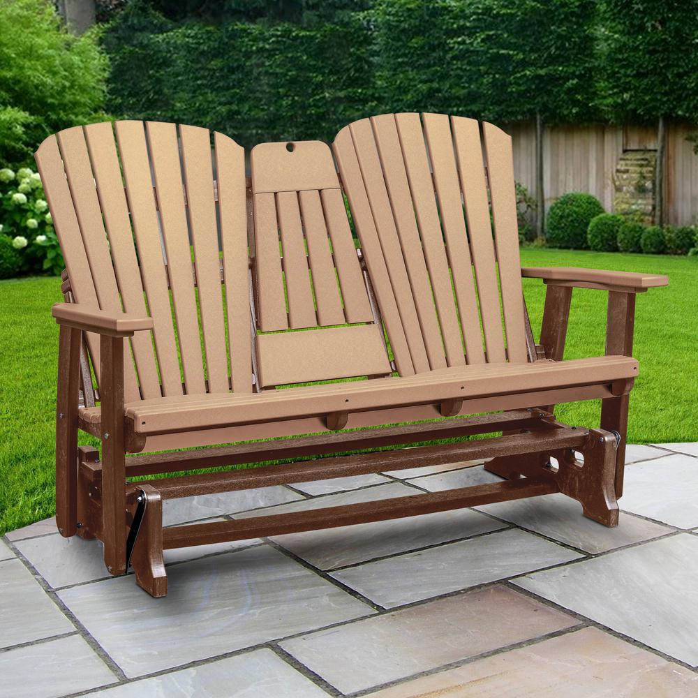 Two Seat Fan Back Glider with Drop Down Table/Cup Holder in Cedar. Picture 2