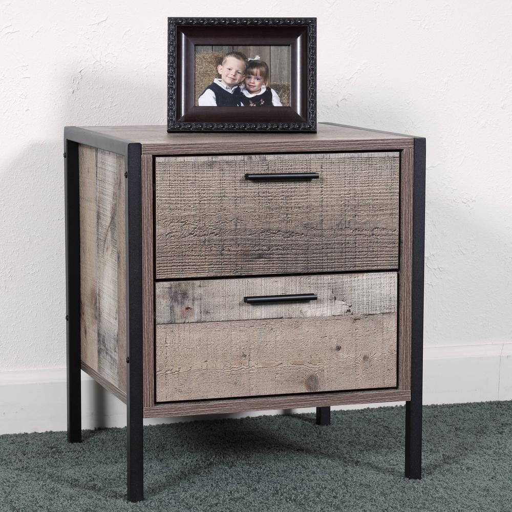 Two Drawer Night Stand with Metal Frame and Legs. Picture 1