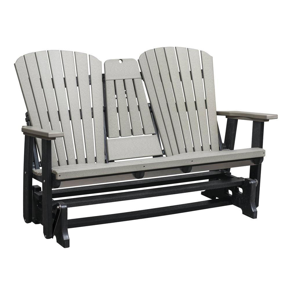 Two Seat Fan Back Glider with Drop Down Table/Cup Holder in Light Gray. Picture 1
