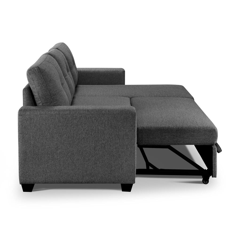 Tufted Sectional Chaise Sofa Sleeper with Storage in Dark Grey. Picture 7