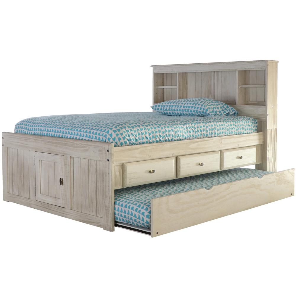 OS Home and Office Furniture Model 85221K3-22 Solid Pine Full Captains Bookcase Bed with 3 drawers and a Twin Sized Trundle in Light Ash. Picture 2