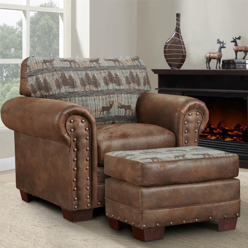 American Furniture Classics Model 8501-90 Deer Teal Tapestry Lodge Arm Chair. Picture 4