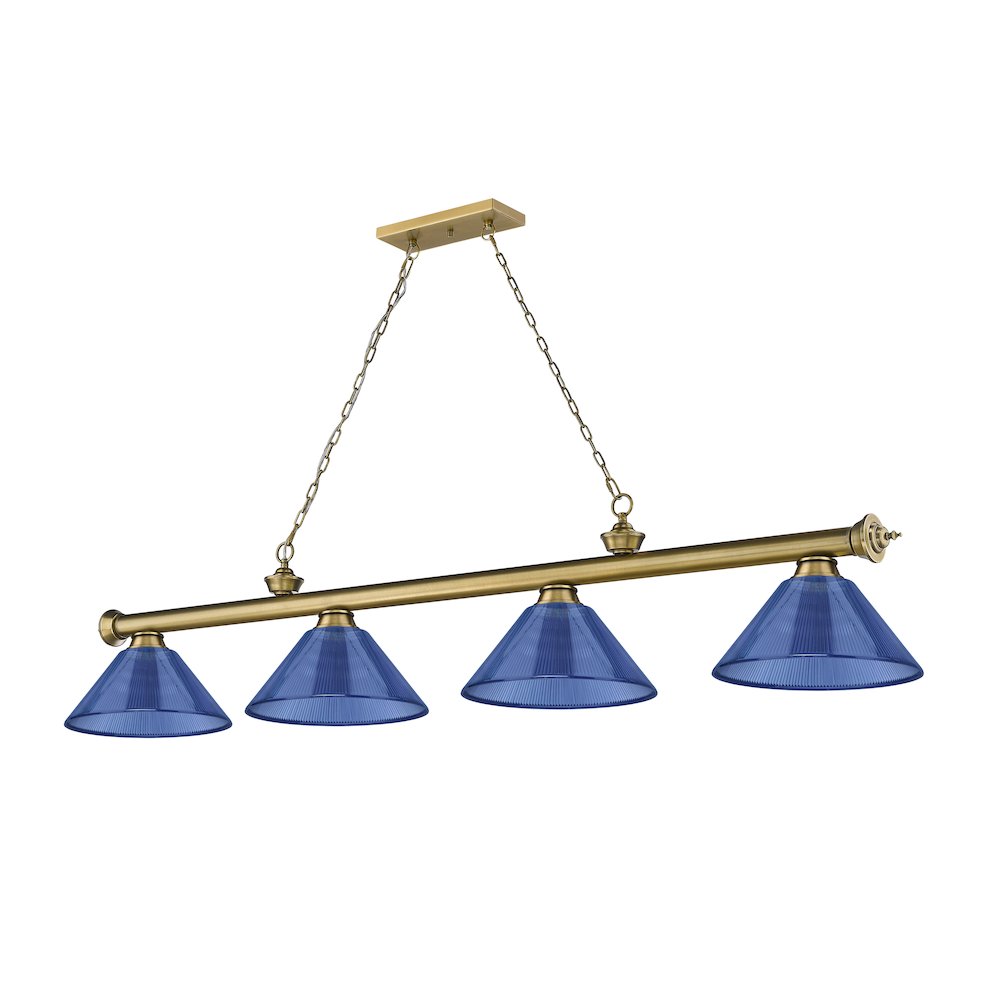 Z-Lite Cordon 4 Light Billiard, Steel Frame, Dark Blue Shade Color. Picture 5