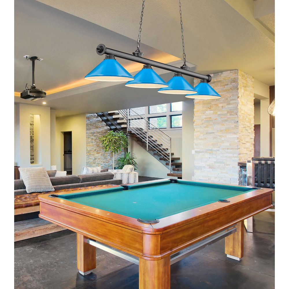 Z-Lite Cordon 4 Light Billiard, Steel Frame, Electric Blue Shade Color. Picture 7