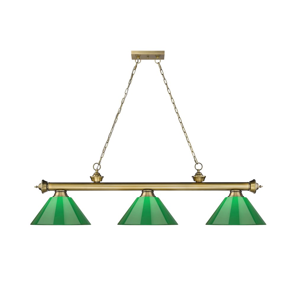 Z-Lite Cordon 3 Light Billiard, Steel Frame, Green Shade Color. Picture 2