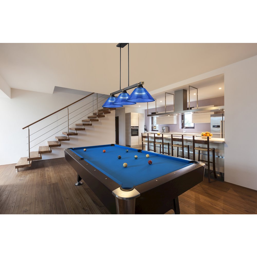 Z-Lite Bronte 3 Light Billiard, Steel Frame, Dark Blue Shade Color. Picture 7