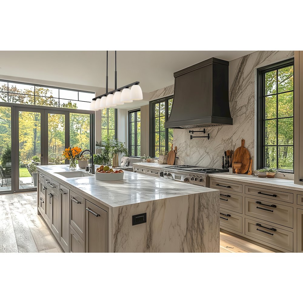 Z-Lite Naya 7 Light Linear Chandelier in Matte Black color, Steel frame. Picture 7