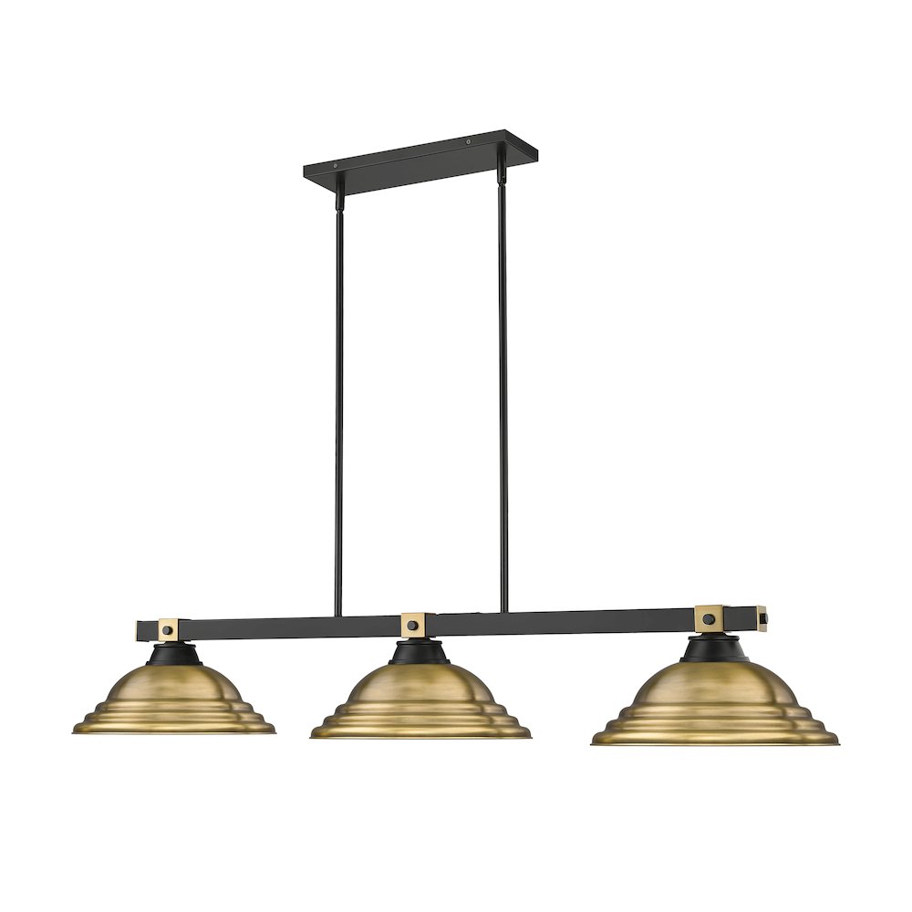 Z-Lite Bronte 3 Light Billiard, Steel Frame, Rubbed Brass Shade Color. Picture 3
