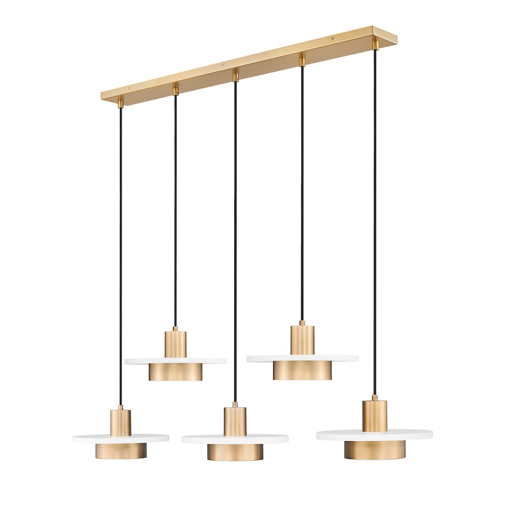 Z-Lite 5 Light Linear Chandelier, Matte White + Modern Gold. Picture 1