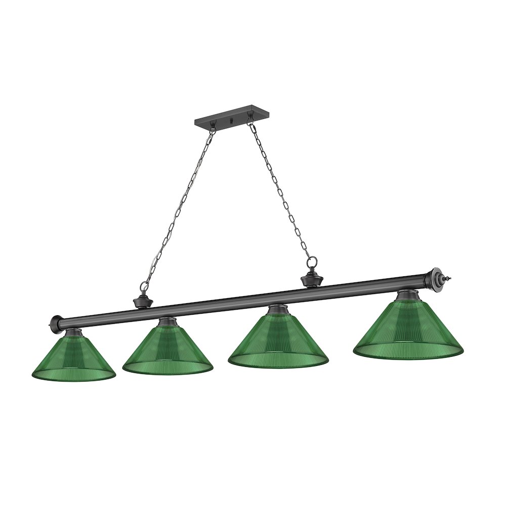 Z-Lite Cordon 4 Light Billiard, Steel Frame, Green Shade Color. Picture 5