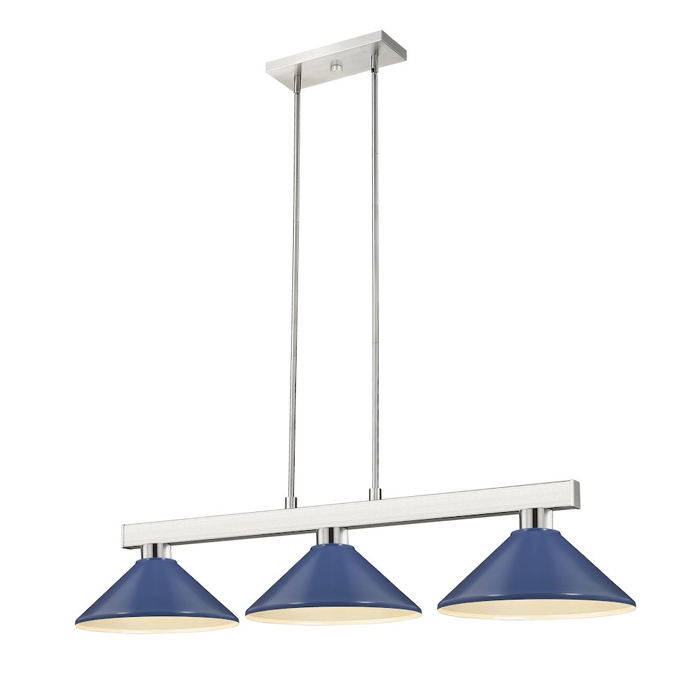 Z-Lite Cobalt 3 Light Billiard, Steel Frame, Navy Blue Shade Color. Picture 1