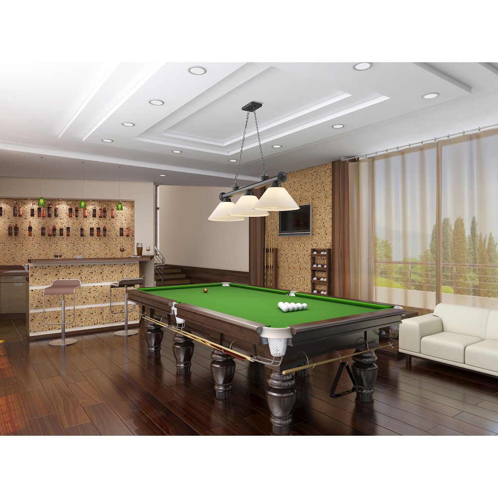 Z-Lite Cordon 3 Light Billiard, Steel Frame, Matte Opal Shade Color. Picture 6