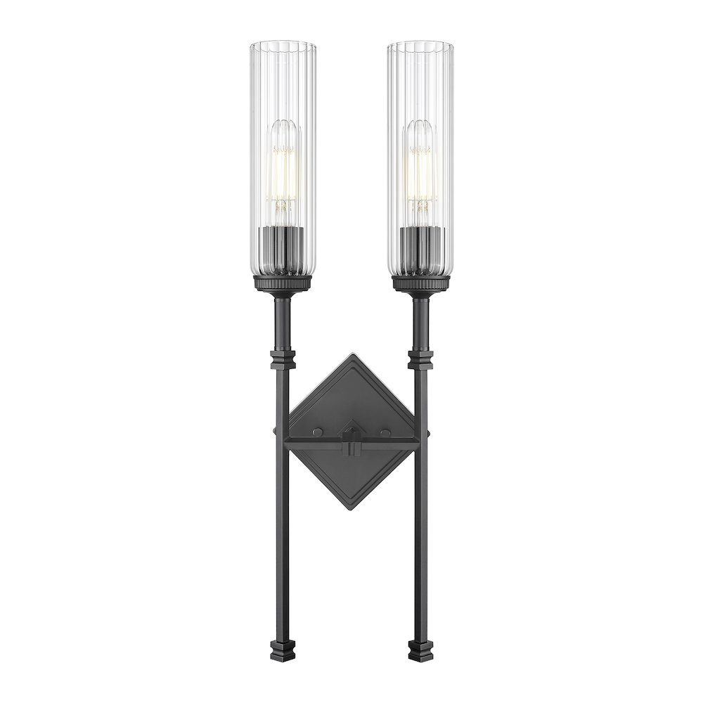 Z-Lite 2 Light Wall Sconce, Matte Black. Picture 2