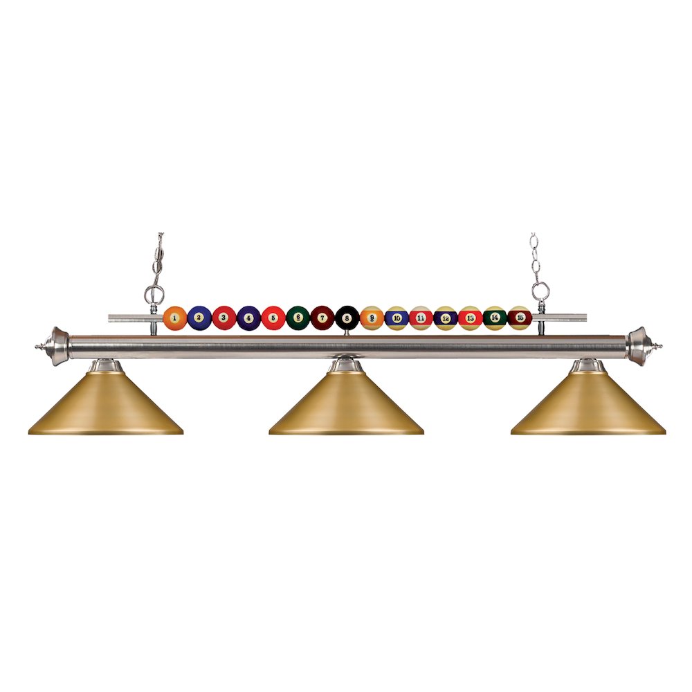 Z-Lite Shark 3 Light Billiard, Steel Frame, Satin Gold Shade Color. Picture 1