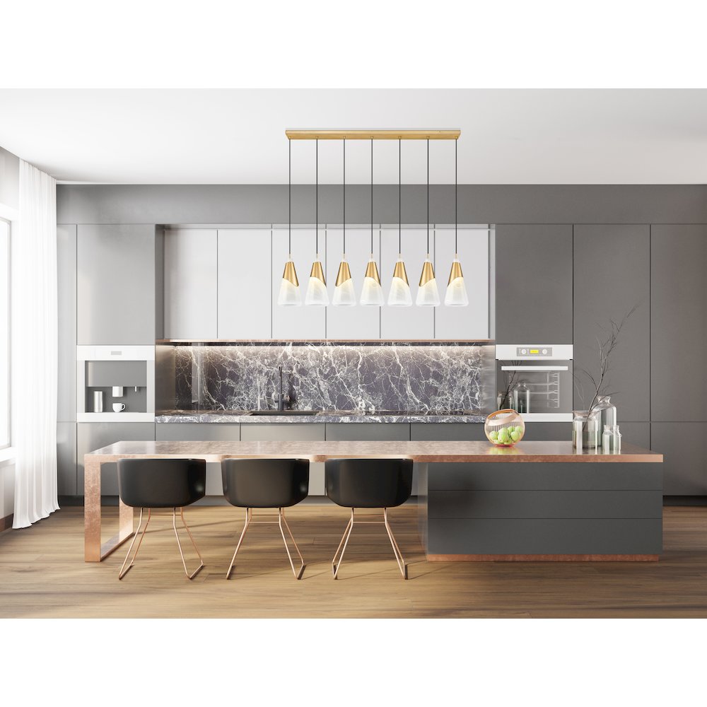 Z-Lite Aimie 7 Light Linear Chandelier, Modern Gold. Picture 7