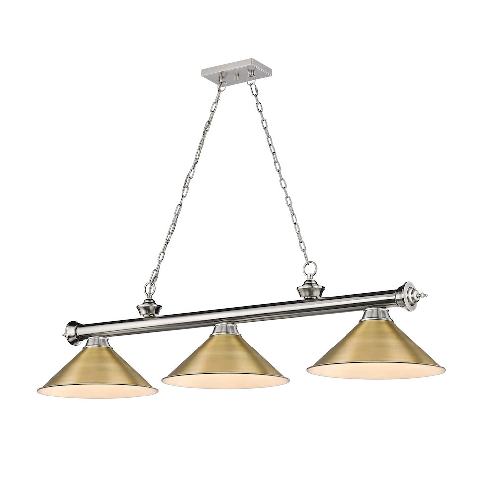 Z-Lite Cordon 3 Light Billiard, Steel Frame, Rubbed Brass Shade Color. Picture 1