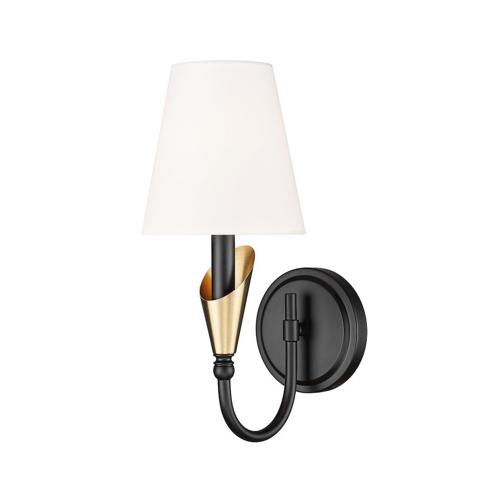 Z-Lite Claudelle 1 Light Wall Sconce in Matte Black + Modern Gold color. Picture 1