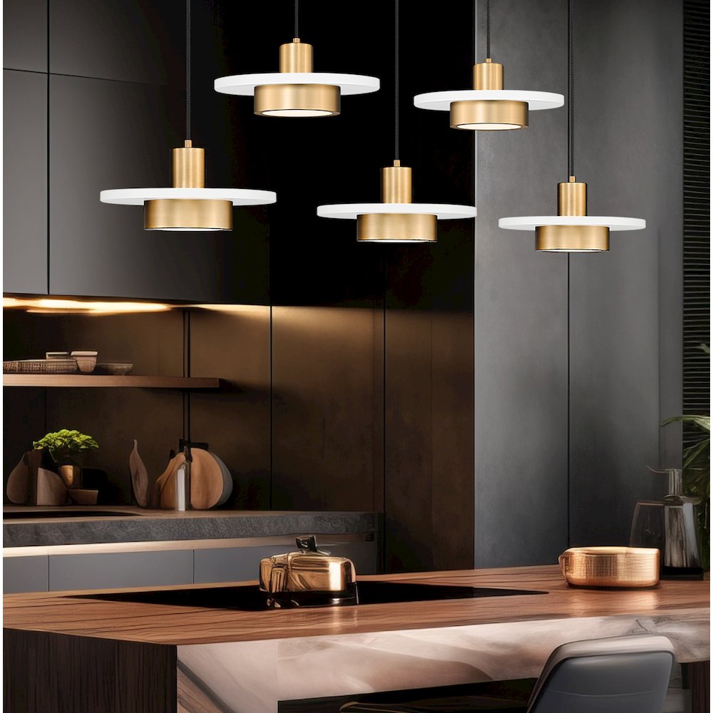 Z-Lite 5 Light Linear Chandelier, Matte White + Modern Gold. Picture 5