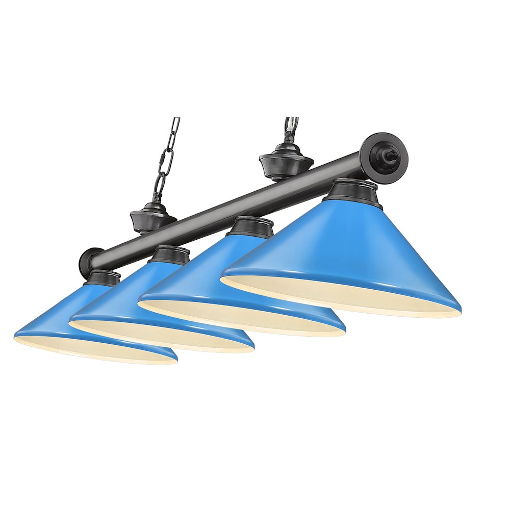 Z-Lite Cordon 4 Light Billiard, Steel Frame, Electric Blue Shade Color. Picture 4