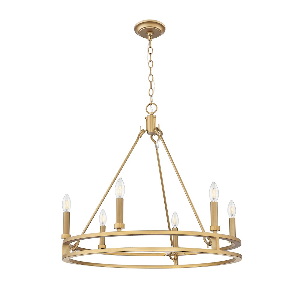 Z-Lite Dennison 6 Light Chandelier in Signature Brass color, Steel frame. Picture 4
