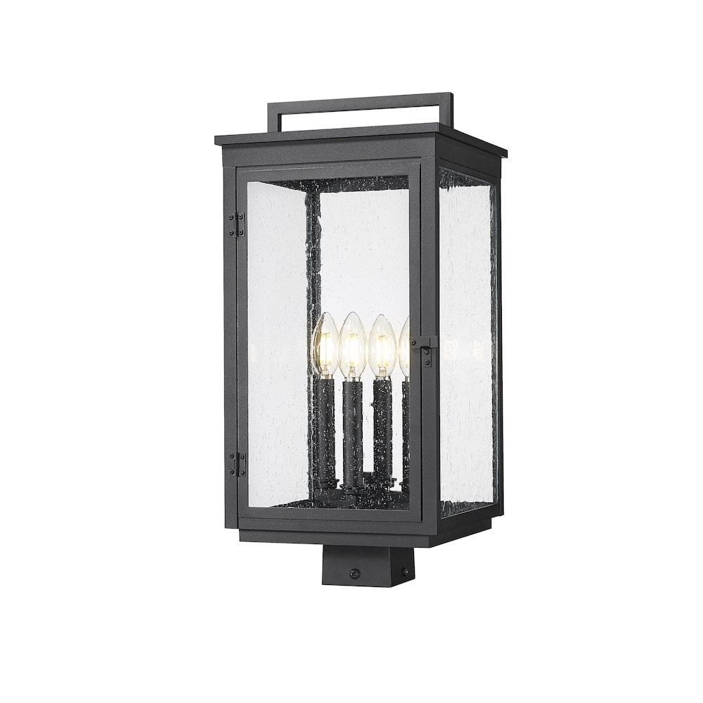 Z-Lite Hartwell 4 Light Outdoor Post Mount Fixture in Sand Black color. Picture 1