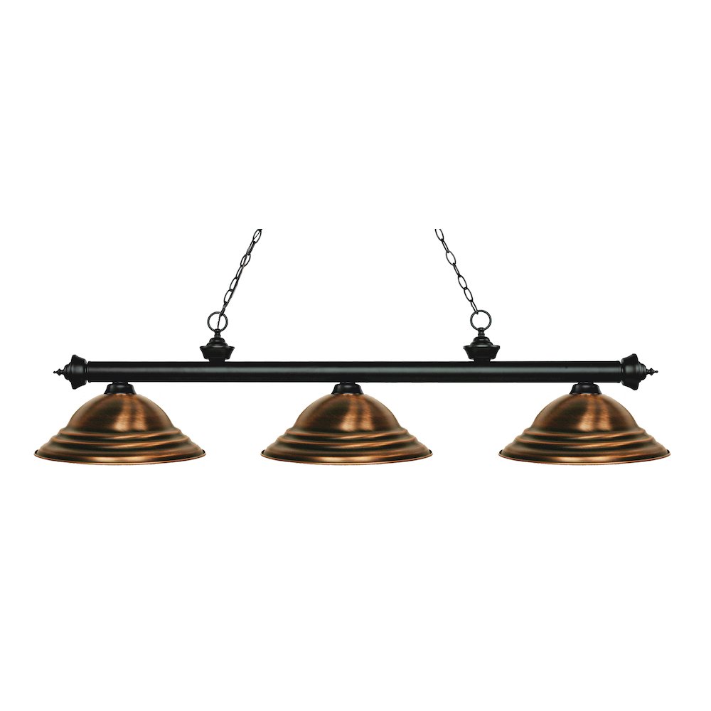 Z-Lite Riviera 3 Light Billiard, Steel Frame, Antique Copper Shade Color. Picture 1