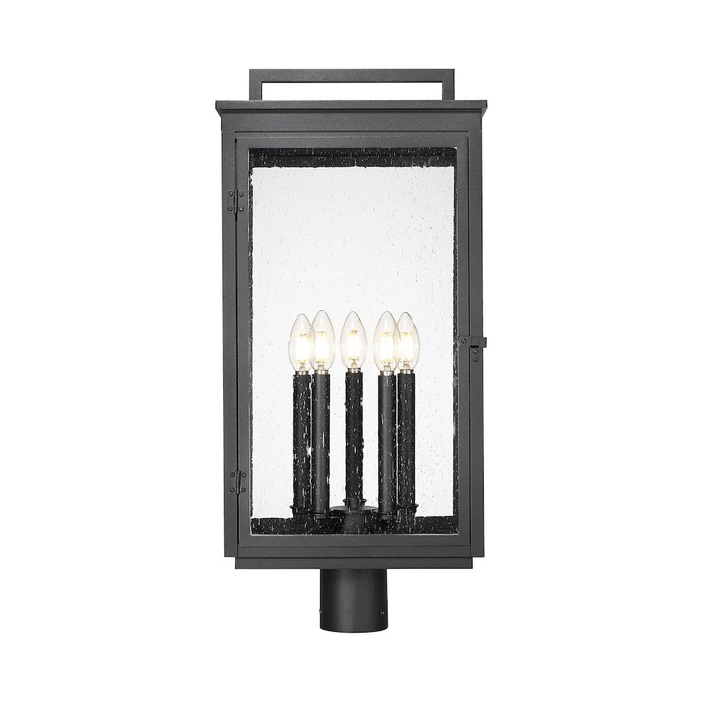 Z-Lite Hartwell 5 Light Outdoor Post Mount Fixture in Sand Black color. Picture 3