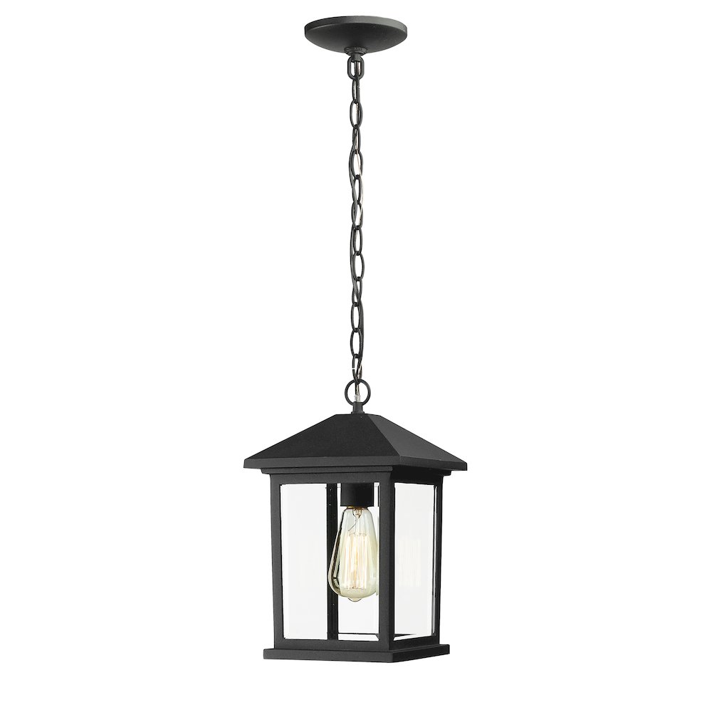 Z-Lite Portland 1 Light Outdoor Chain Mount Ceiling Fixture, Black. Picture 1