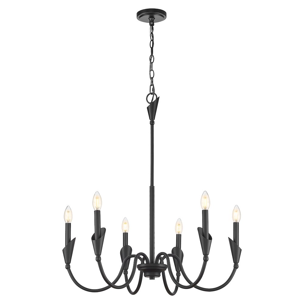 Z-Lite Claudelle 6 Light Chandelier in Matte Black color, Steel frame. Picture 2