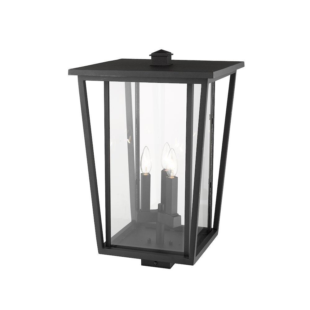 Z-Lite Seoul 3 Light Outdoor Post Mount Fixture in Black Frame Finish. Picture 4