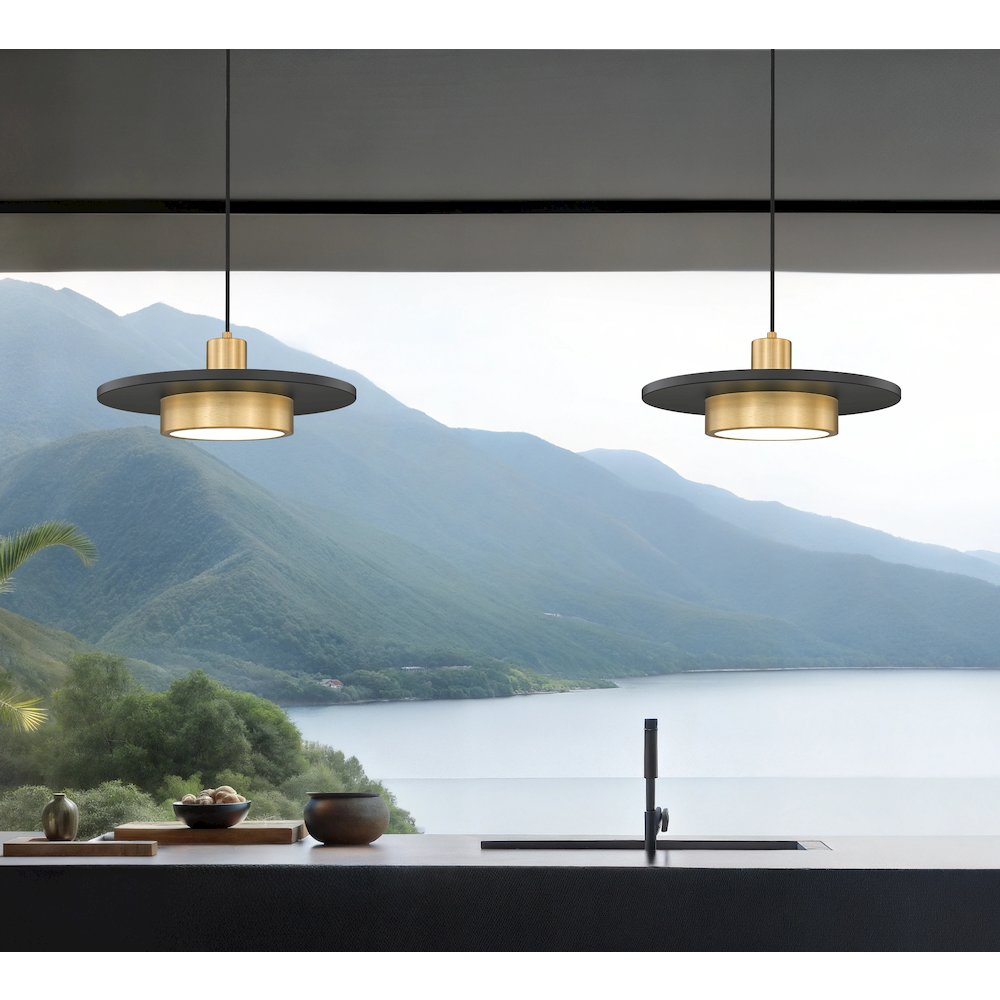 Z-Lite 1 Light Pendant, Matte Black + Modern Gold. Picture 5