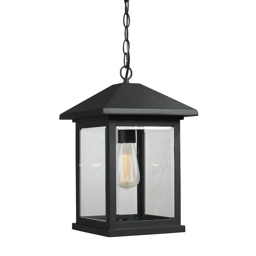 Z-Lite Portland 1 Light Outdoor Chain Mount Ceiling Fixture, Black. Picture 1