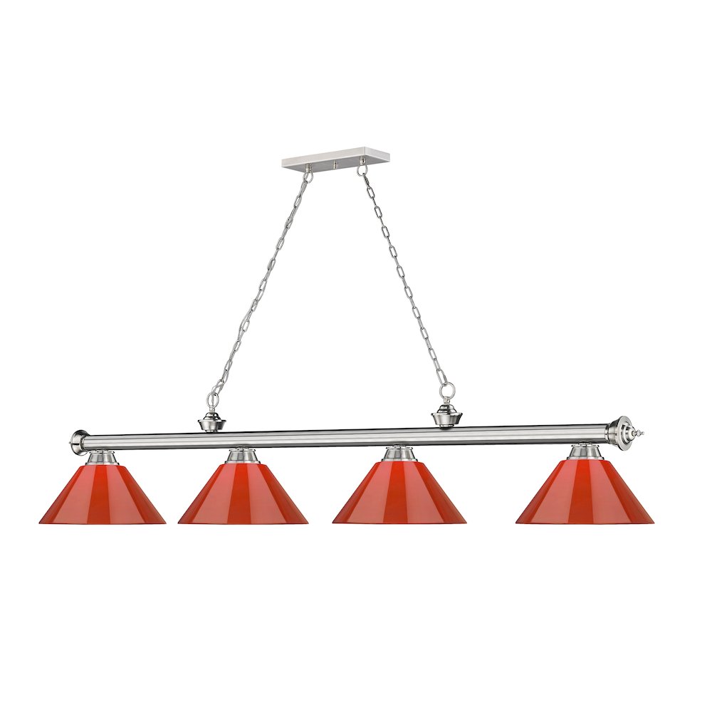 Z-Lite Cordon 4 Light Billiard, Steel Frame, Red Shade Color. Picture 3