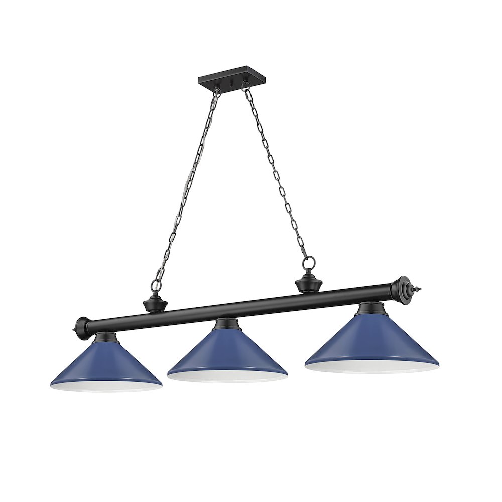 Z-Lite Cordon 3 Light Billiard, Steel Frame, Navy Blue Shade Color. Picture 5