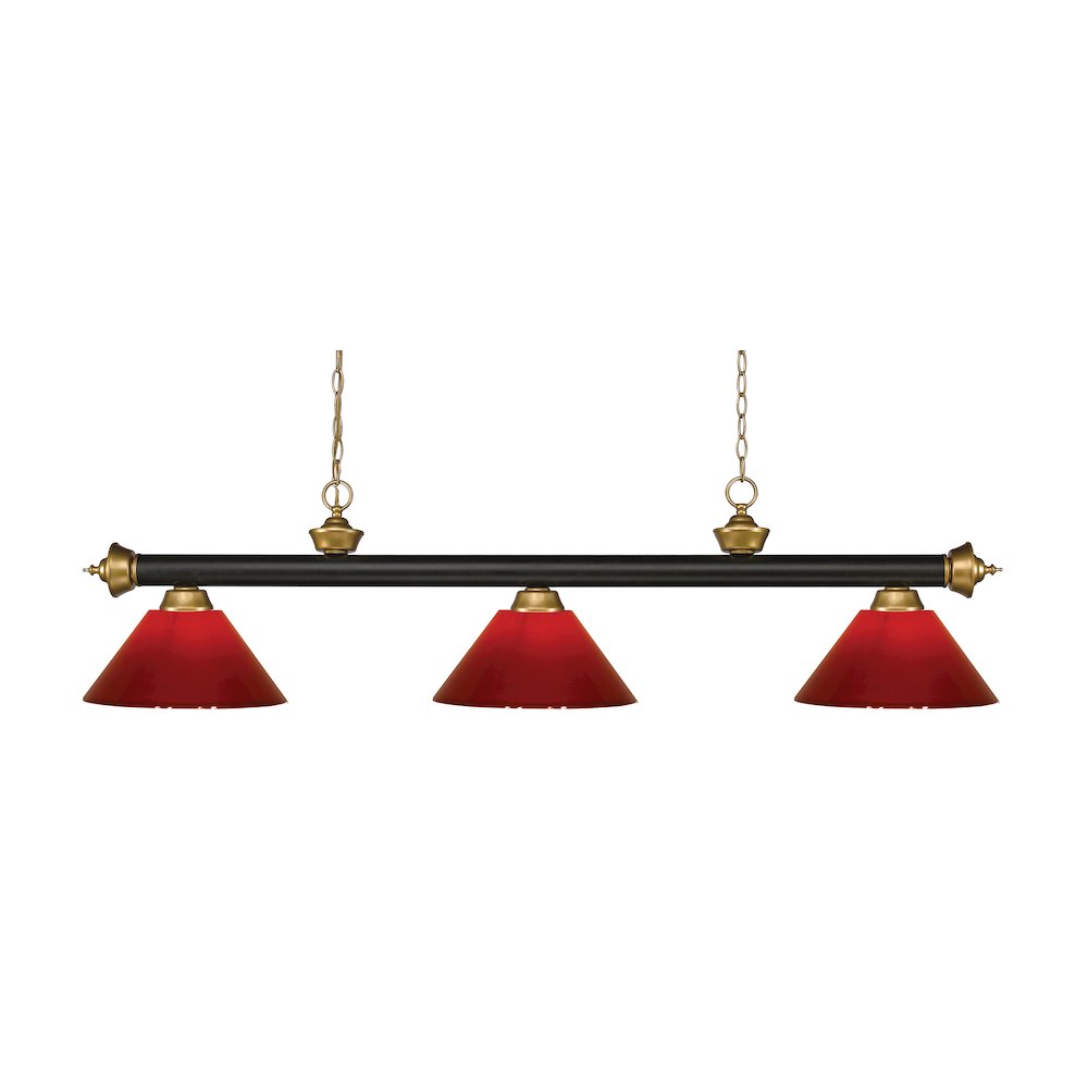 Z-Lite Riviera 3 Light Billiard, Steel Frame, Red Shade Color. Picture 1