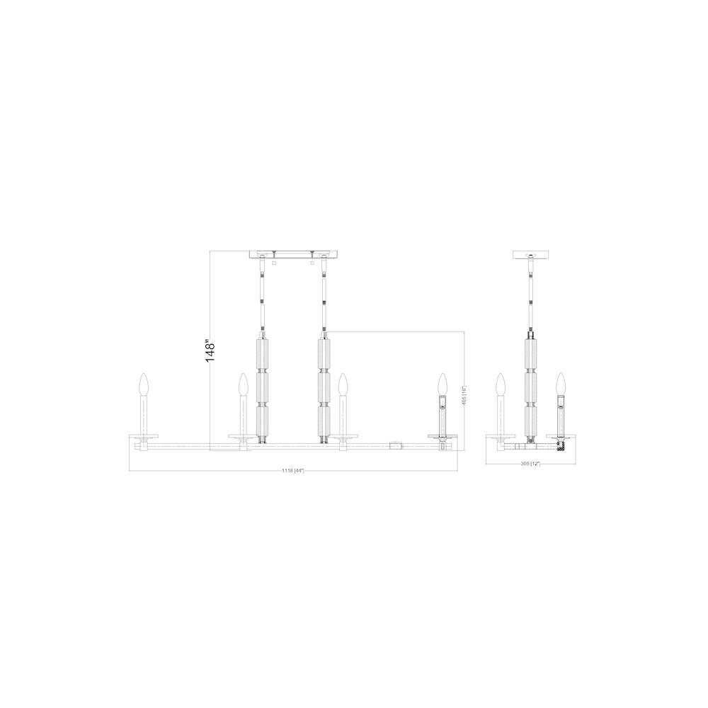 Z-Lite Kaden 8 Light Linear Chandelier in Matte Black color, Steel frame. Picture 8