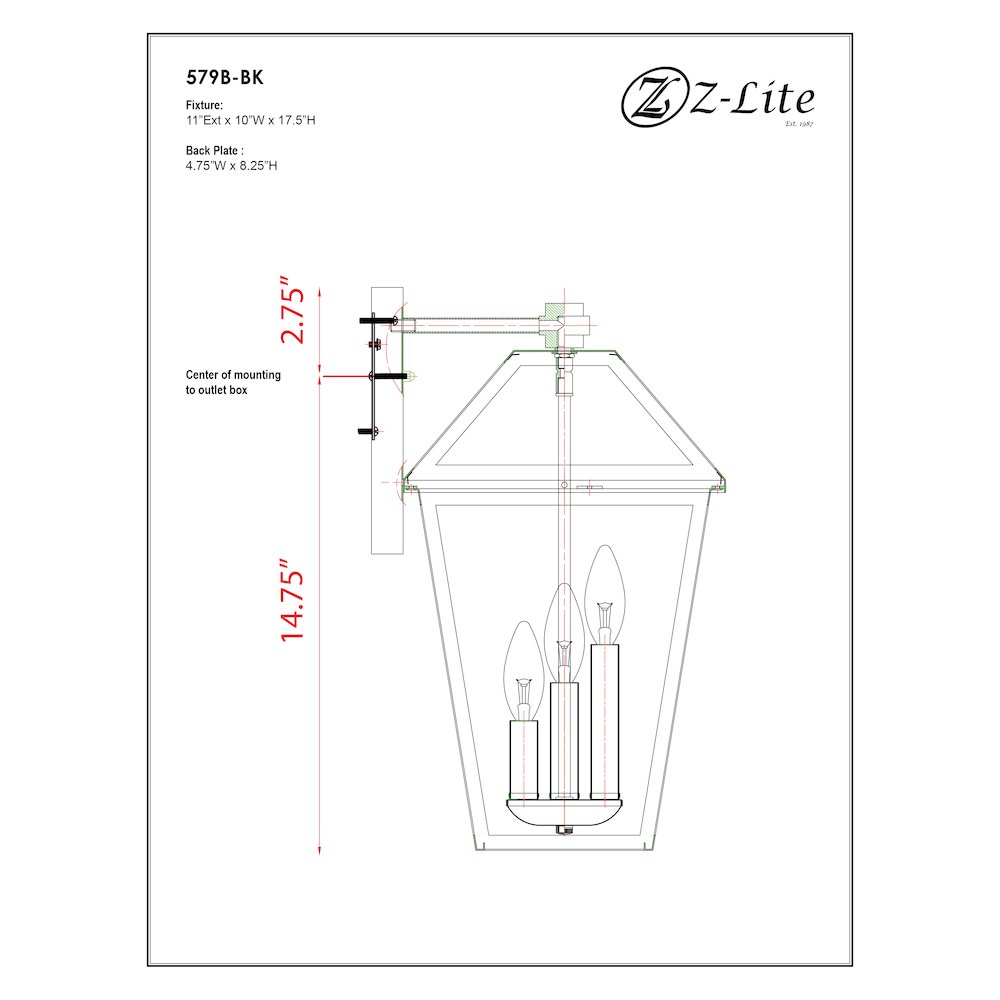 Z-Lite 3 Light Outdoor Wall Light. Picture 8