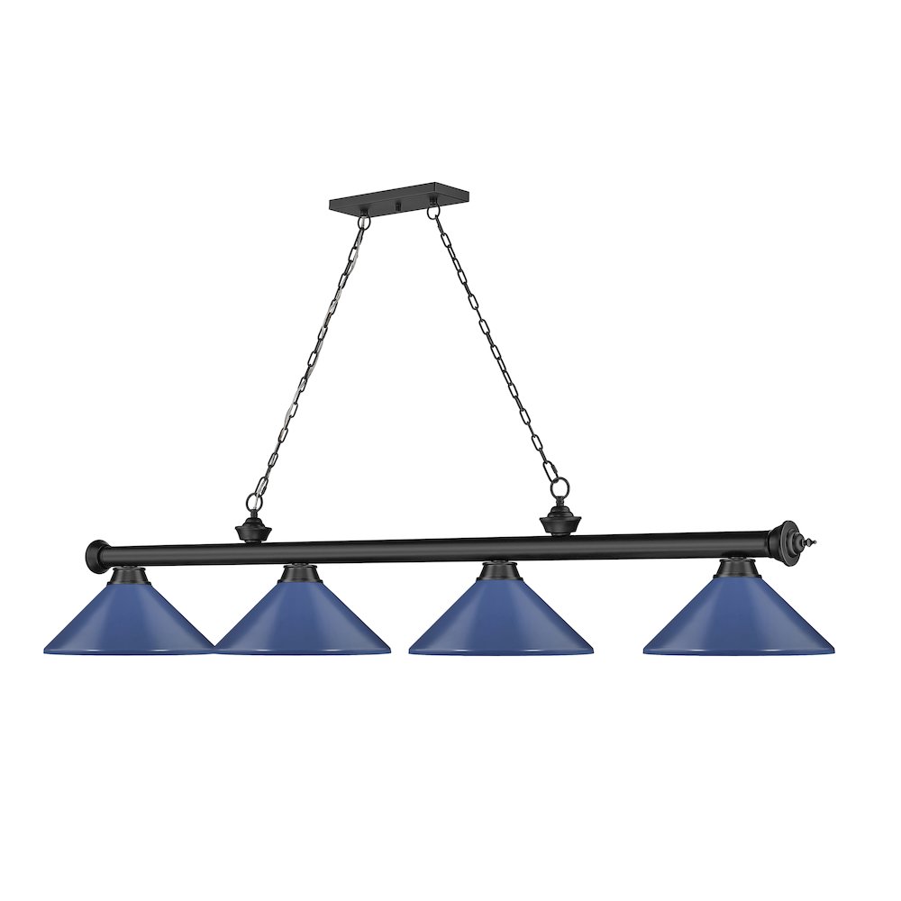 Z-Lite Cordon 4 Light Billiard, Steel Frame, Navy Blue Shade Color. Picture 3