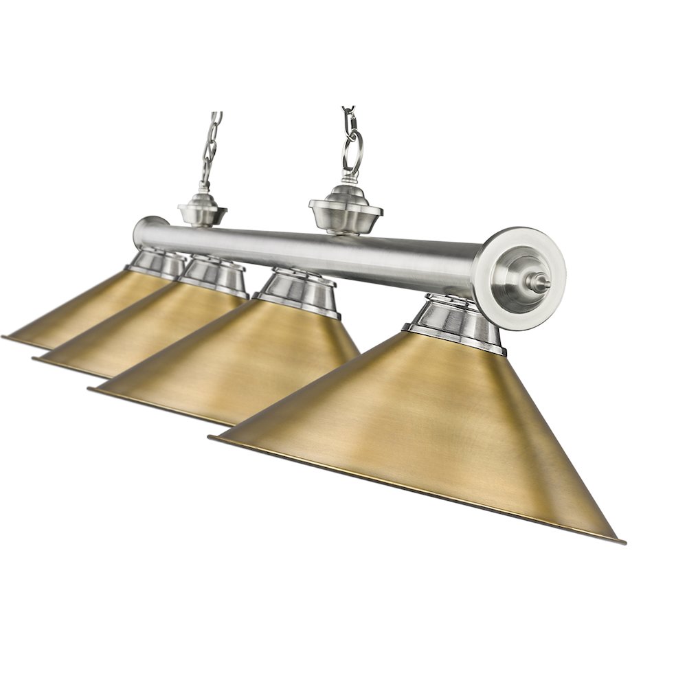 Z-Lite Cordon 4 Light Billiard, Steel Frame, Rubbed Brass Shade Color. Picture 4