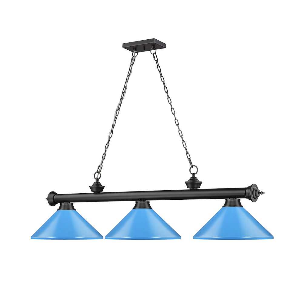 Z-Lite Cordon 3 Light Billiard, Steel Frame, Electric Blue Shade Color. Picture 3