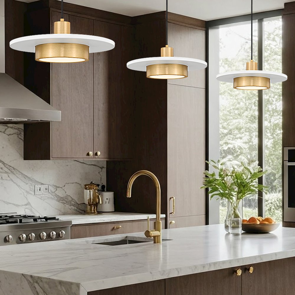 Z-Lite 1 Light Pendant, Matte White + Modern Gold. Picture 6
