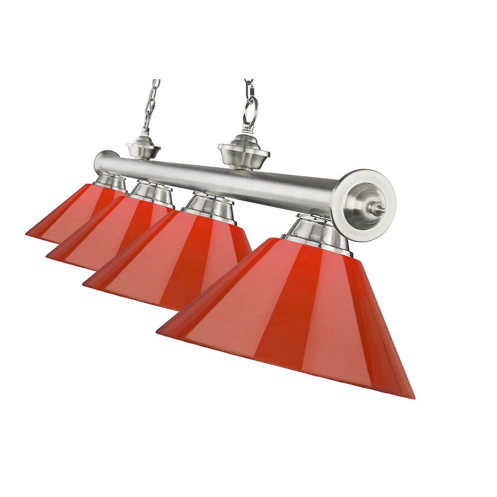 Z-Lite Cordon 4 Light Billiard, Steel Frame, Red Shade Color. Picture 4